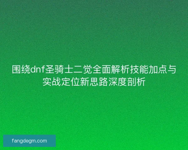 围绕dnf圣骑士二觉全面解析技能加点与实战定位新思路深度剖析 围绕dnf圣骑士二觉全面解析技能加点与实战定位新思路深度剖析